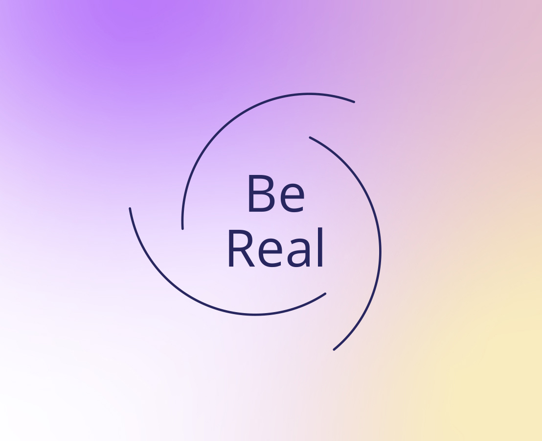 Três linhas formam um circulo aberto com a palavra “Be Real” no centro
