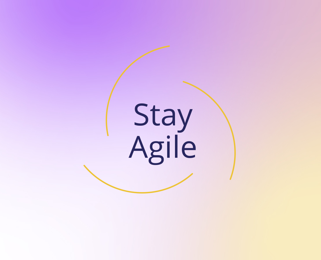 Três linhas formam um circulo aberto com a palavra “Stay Agile” no centro