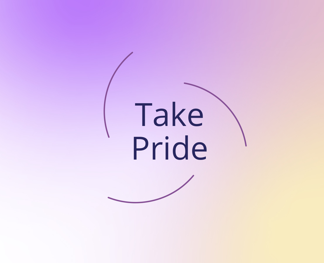 Três linhas formam um circulo aberto com a palavra “Take Pride” no centro